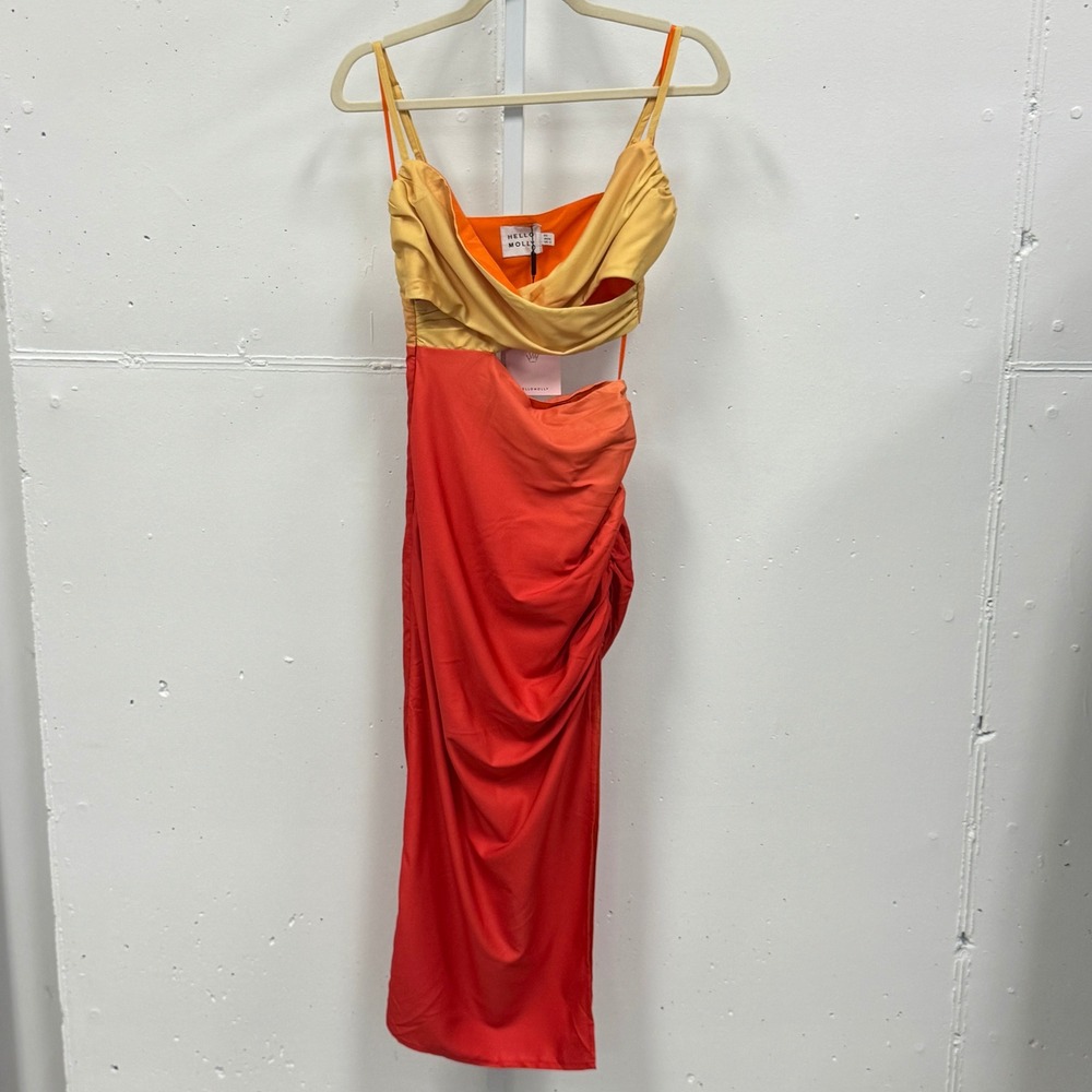 NWT Hello Molly Twin Flame Midi Dress Slit Ombre Yellow Orange Sz 2 Summer Party - Picture 2 of 10